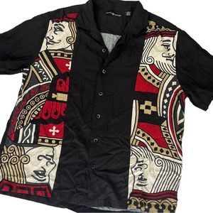 6A men's four Kings playing cards design button down shirt size Large
